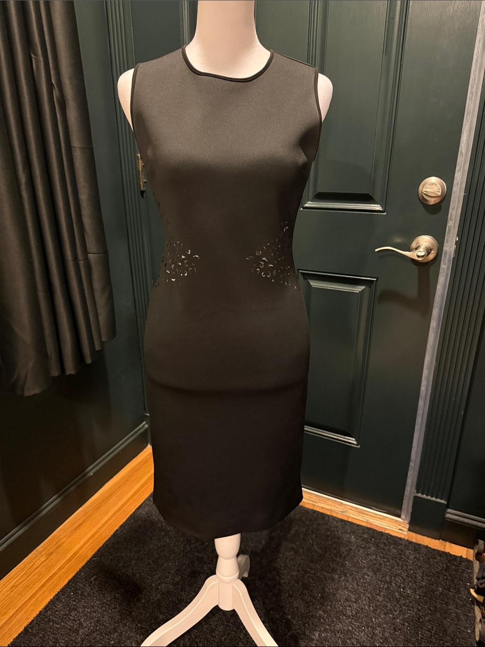 Clover Canyon Black Sleeveless Sheath Dress with Laser-Cut Waist Detail